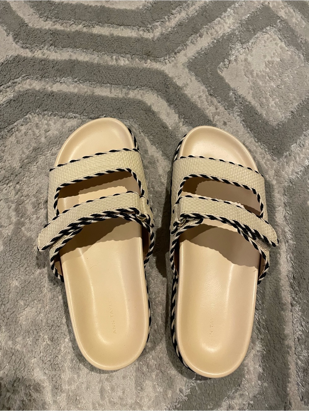 Beige Slide Sandals with Black Trim